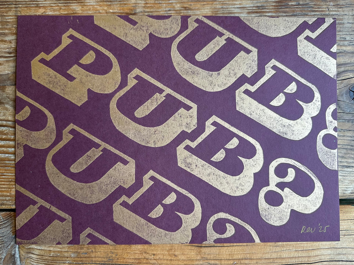 'PUB?' Gold Lino Print