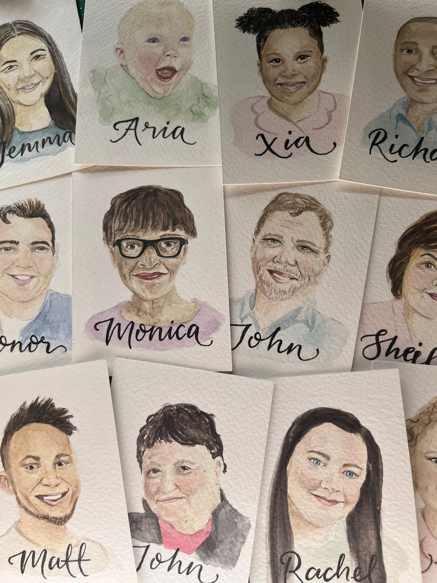 Portrait Illustration place cards, A7 personalised watercolours for table settings