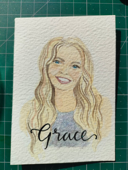 Portrait Illustration place cards, A7 personalised watercolours for table settings