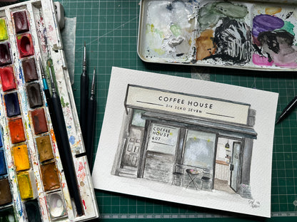 A5 Shop Front Watercolour Illustration