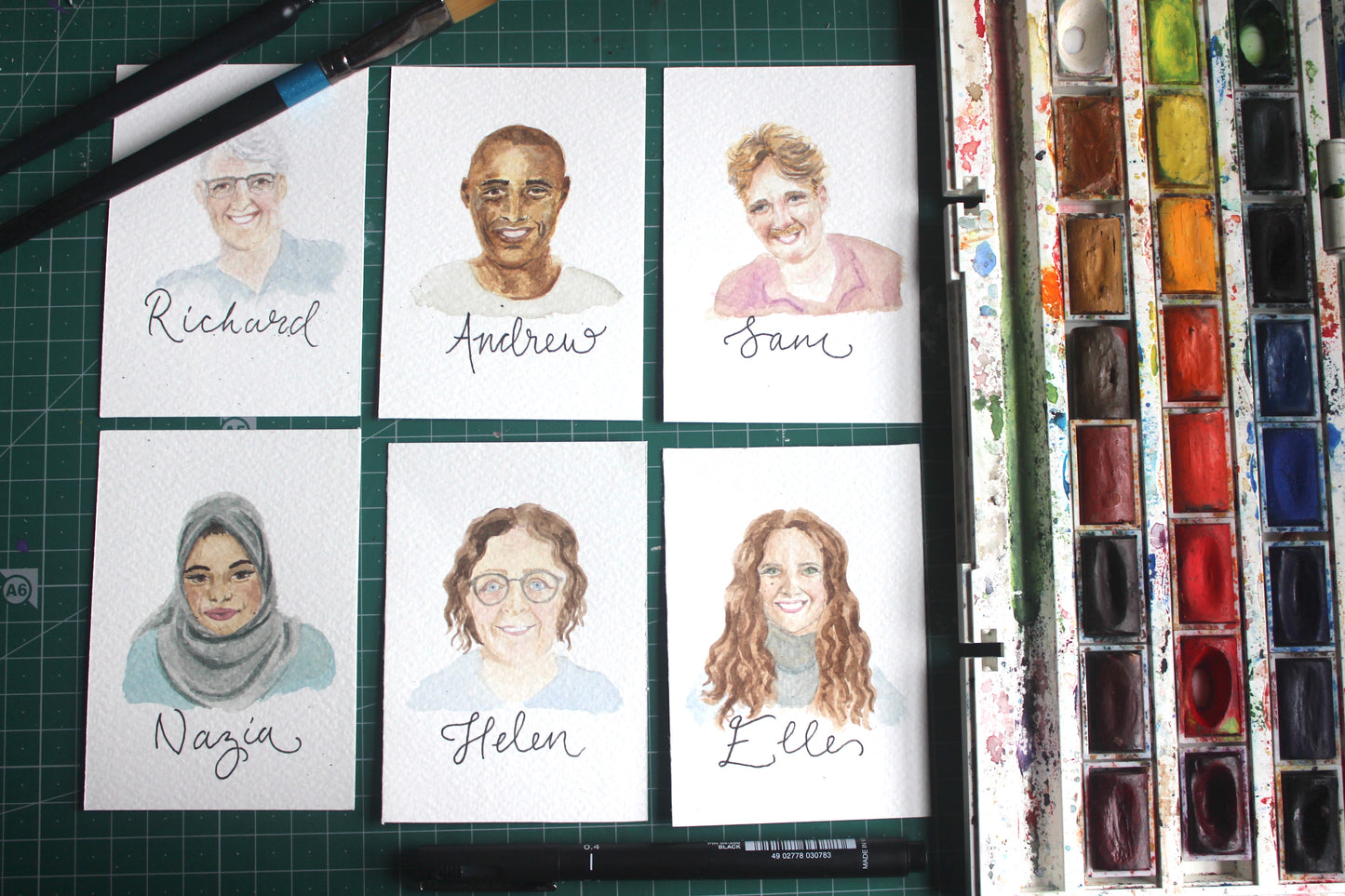 Portrait Illustration place cards, A7 personalised watercolours for table settings