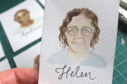 Portrait Illustration place cards, A7 personalised watercolours for table settings