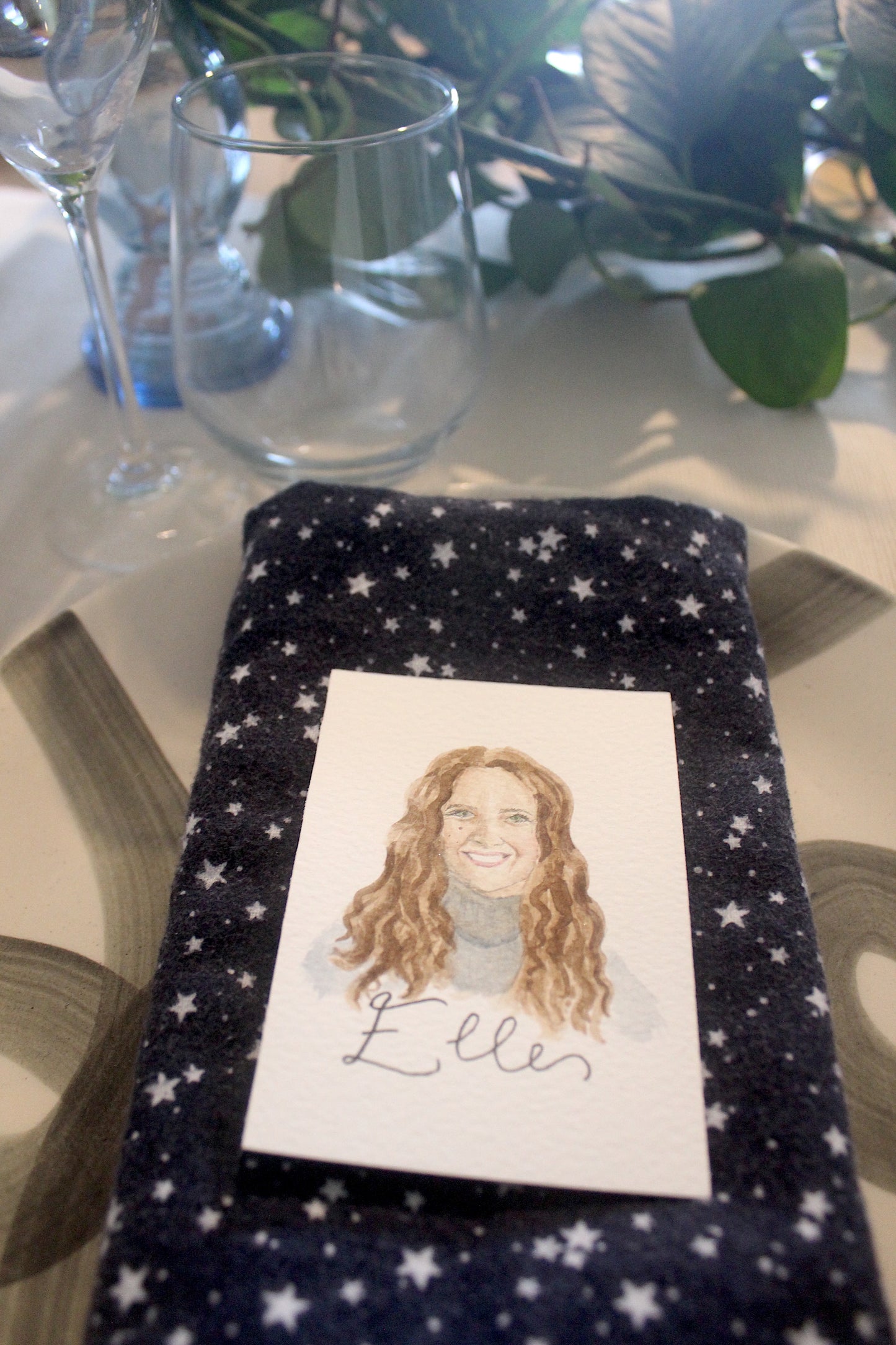 Portrait Illustration place cards, A7 personalised watercolours for table settings