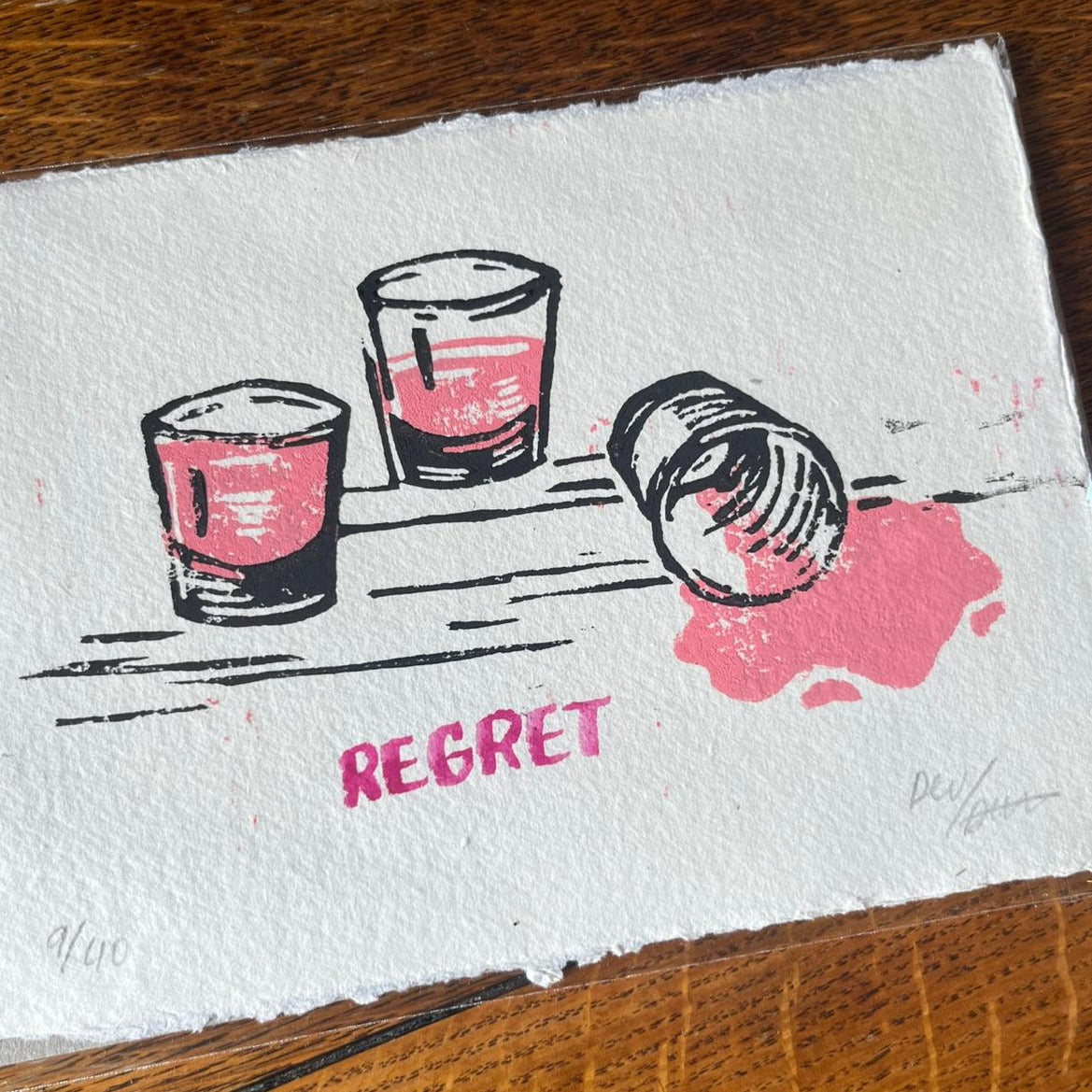 'Regret' Tequila Rose, Lino Print