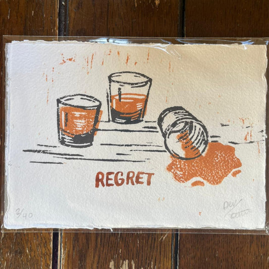 'Regret' Whisky, Lino Print